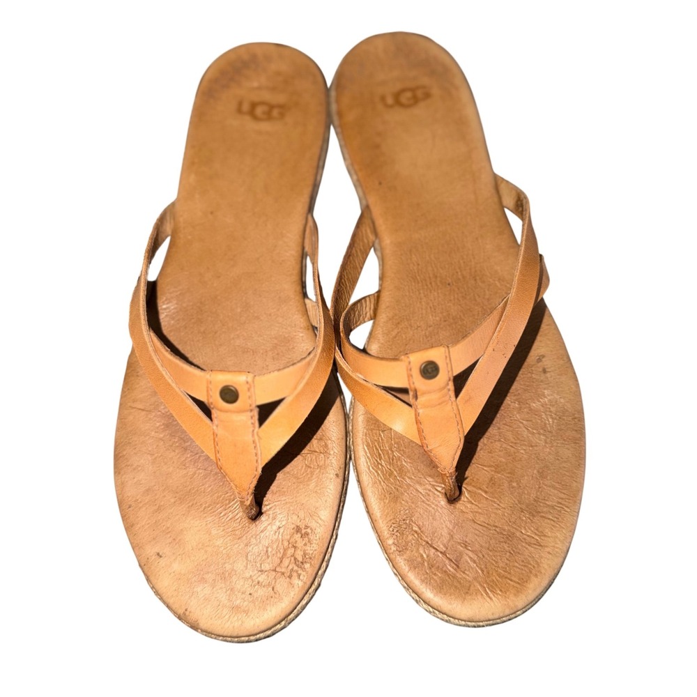 UGG Women's Tan Leather Thong Sandals